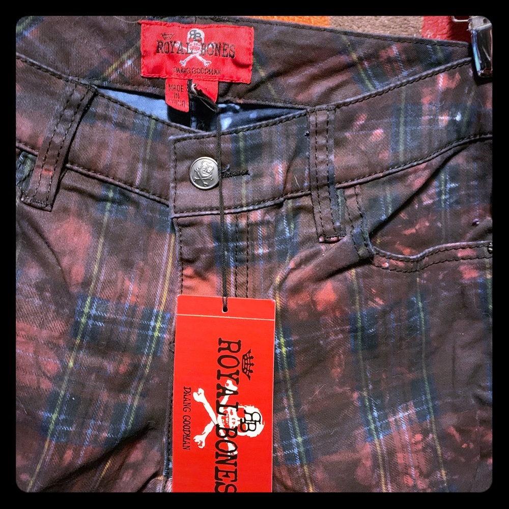 Royal Bones plaid/tie-dye juniors jeans